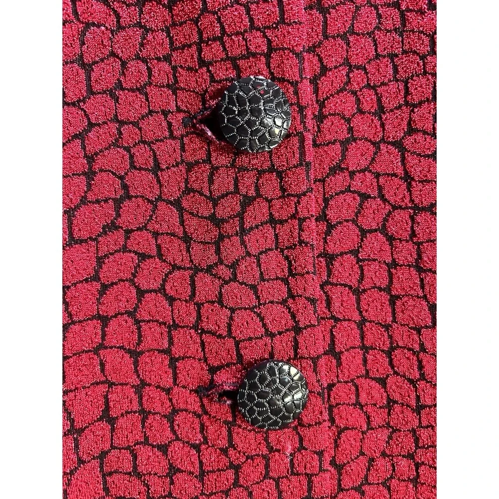 Leslie Fay Vintage Women's Petite Red/Black Animal Print Button Jacket 14P